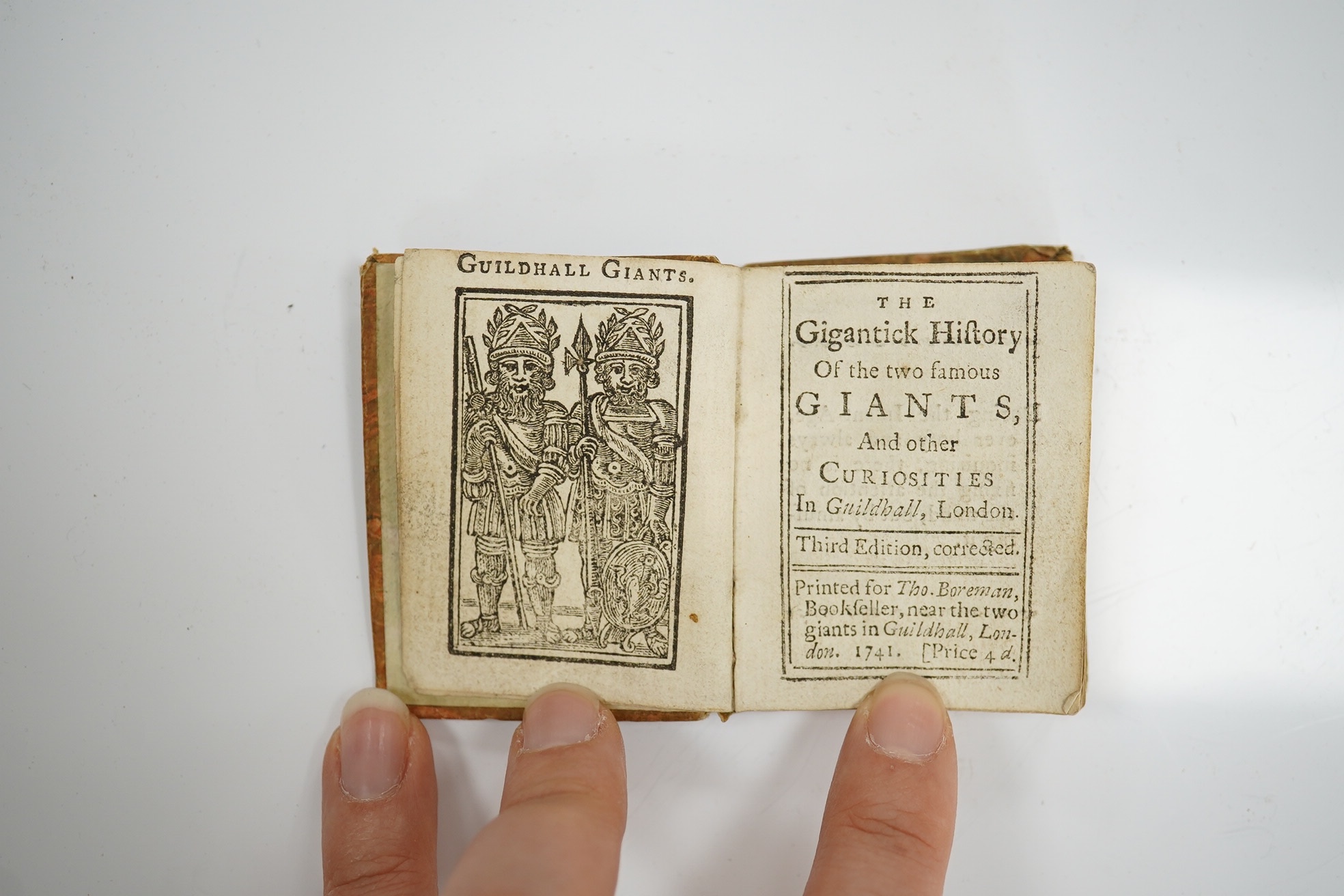 Boreman, Thomas - The Gigantick History of the Two Famous Giants, and other Curiosities in Guildhall, London. 3rd edition, corrected. engraved frontis., head and tailpiece decorations; original Dutch floral patterned boa